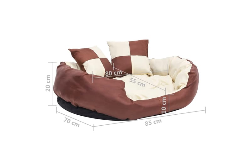 Vendbar og vaskbar hundepute brun og kremhvit 85x70x20 cm - Brun - Sport & fritid - Til dyrene - For hund - Hundemøbler