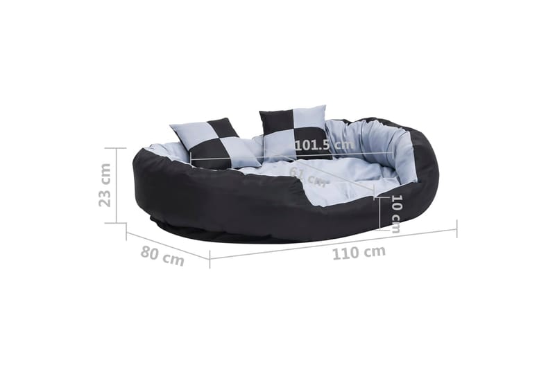 Vendbar og vaskbar hundepute grå og svart 110x80x23 - Grå - Sport & fritid - Til dyrene - For hund - Hundemøbler