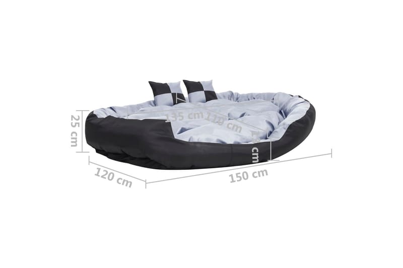 Vendbar og vaskbar hundepute grå og svart 150x120x25 cm - Grå - Sport & fritid - Til dyrene - For hund - Hundemøbler