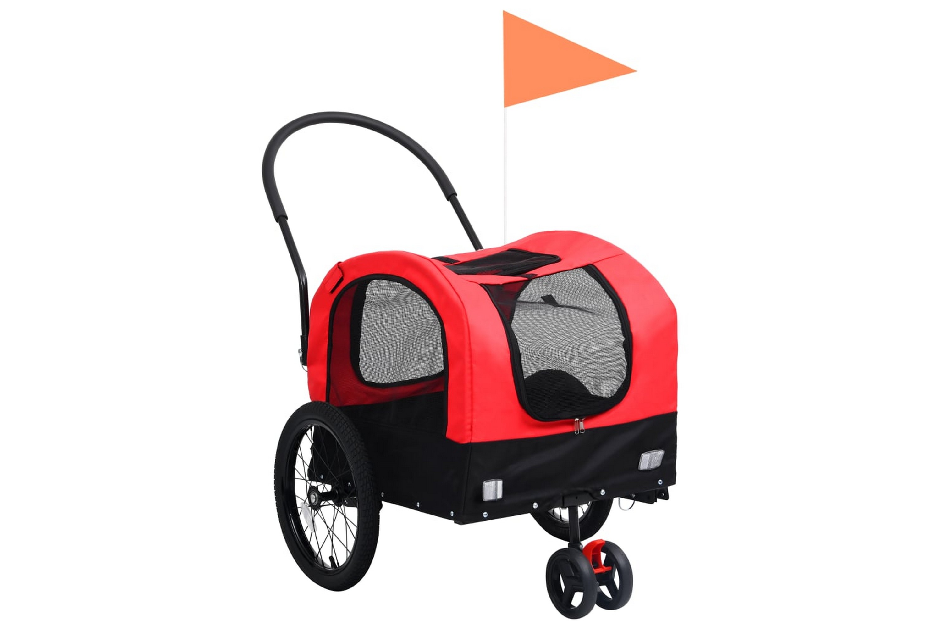 2-i-1 sykkeltilhenger og joggevogn for kjæledyr rød svart - Rød