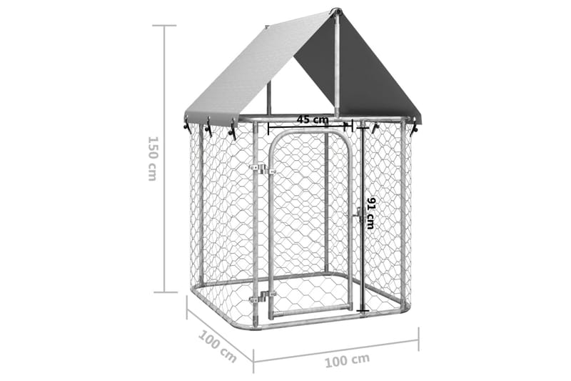 Utendørs hundegård med tak 100x100x150 cm - Silver - Hundemøbler - Hundegrind & hundegjerde - Hundehus & hundegård