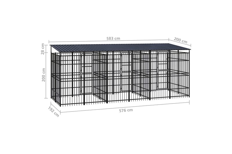 Utendørs hundegård med tak stål 11,06 m² - Svart - Sport & fritid - Til dyrene - For hund - Hundemøbler