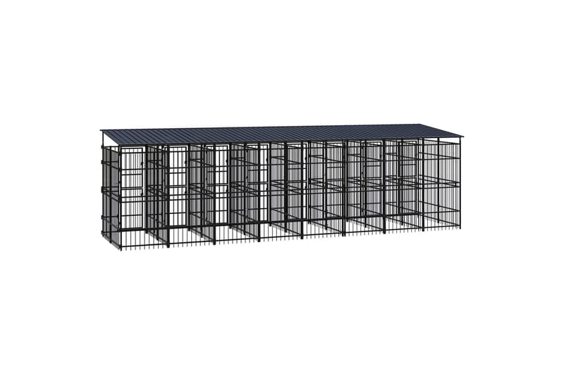 Utendørs hundegård med tak stål 14,75 m² - Svart - Sport & fritid - Til dyrene - For hund - Hundemøbler