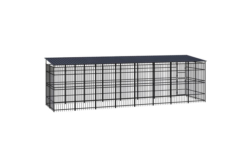 Utendørs hundegård med tak stål 14,75 m² - Svart - Sport & fritid - Til dyrene - For hund - Hundemøbler