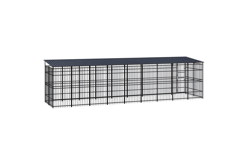 Utendørs hundegård med tak stål 16,59 m² - Svart - Sport & fritid - Til dyrene - For hund - Hundemøbler