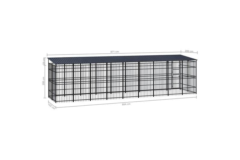 Utendørs hundegård med tak stål 16,59 m² - Svart - Sport & fritid - Til dyrene - For hund - Hundemøbler