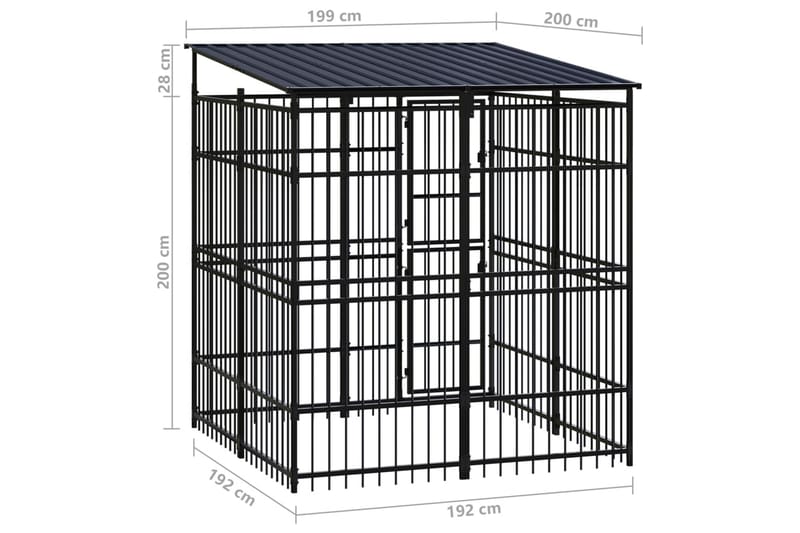 Utendørs hundegård med tak stål 3,69 m² - Svart - Sport & fritid - Til dyrene - For hund - Hundemøbler