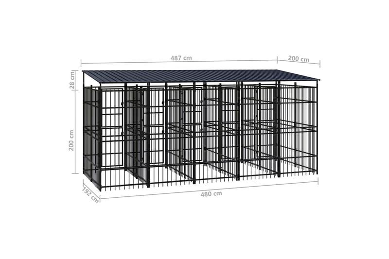 Utendørs hundegård med tak stål 9,22 m² - Svart - Sport & fritid - Til dyrene - For hund - Hundemøbler