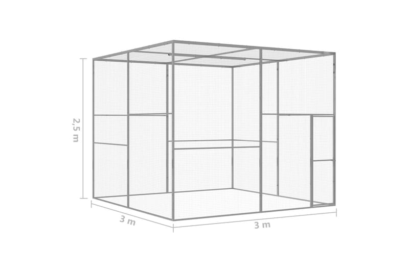Kattegård 3x3x2,5 m galvanisert stål - Silver - Sport & fritid - Til dyrene - Katt - Kattebur & katteveske