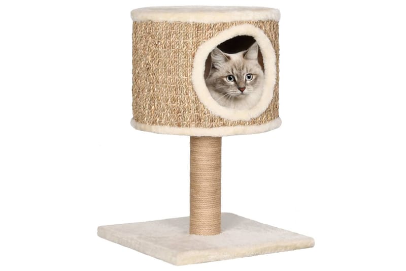 Kattetre med kattehus og klorestolpe 52 cm sjøgress - Beige - Sport & fritid - Til dyrene - Katt - Kattemøbler - Klorestativ & kloremøbler