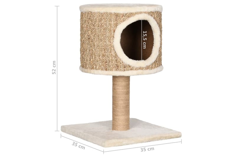 Kattetre med kattehus og klorestolpe 52 cm sjøgress - Beige - Kattemøbler - Klorestativ & kloremøbler