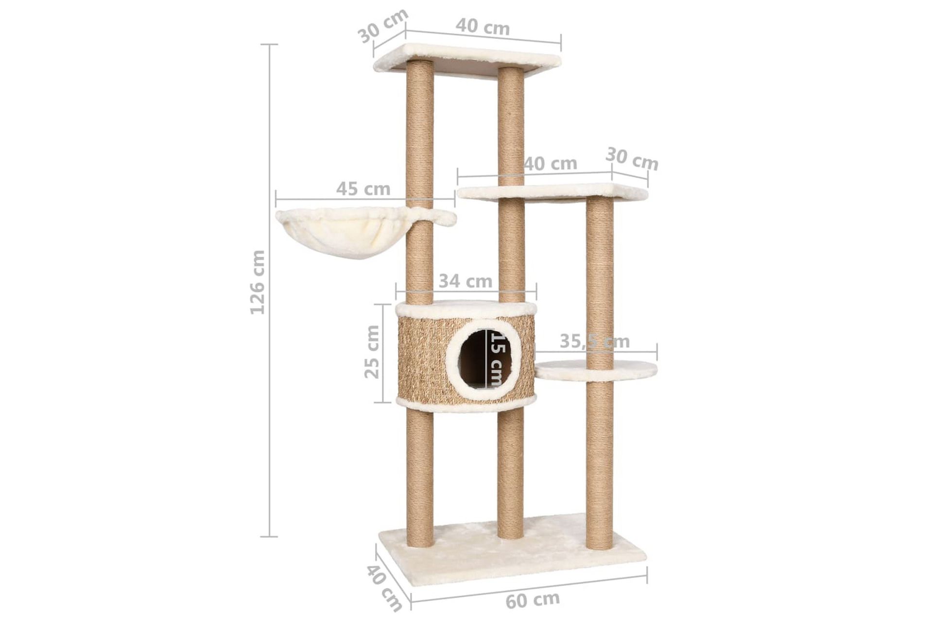 Kattetre med klorestolpe 126 cm sjøgress - Beige - Sport & fritid - Til dyrene - Katt - Kattemøbler - Klorestativ & kloremøbler