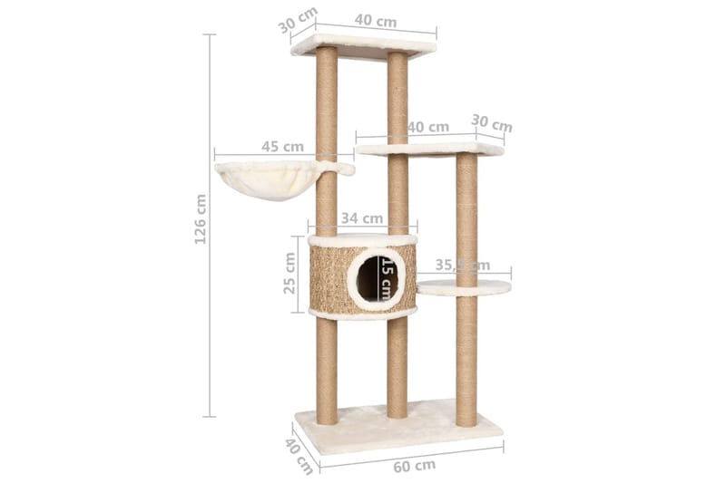 Kattetre med klorestolpe 126 cm sjøgress - Beige - Sport & fritid - Til dyrene - Katt - Kattemøbler - Klorestativ & kloremøbler
