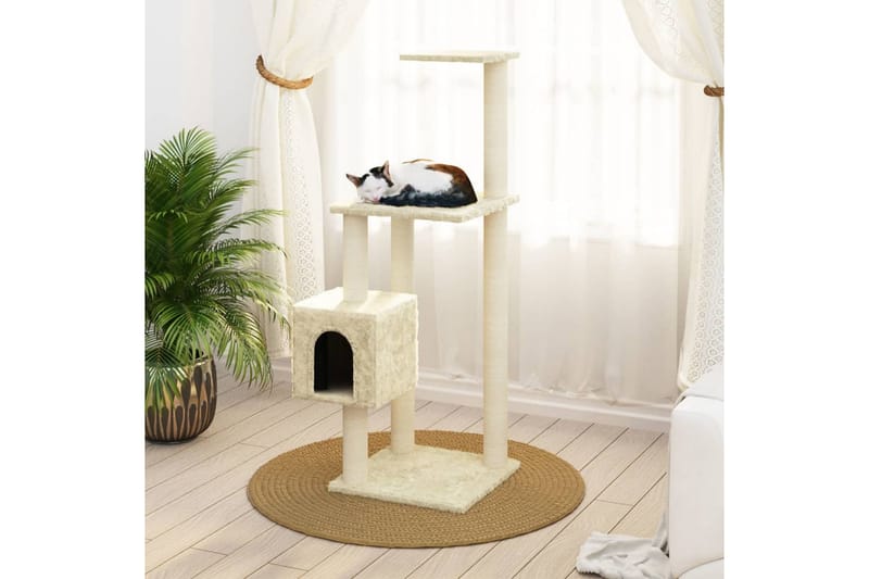 Kattetre med klorestolper i sisal kremhvit 104 cm - Krem - Sport & fritid - Til dyrene - Katt - Kattemøbler - Klorestativ & kloremøbler