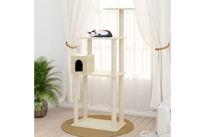 Kattetre med klorestolper i sisal kremhvit 147 cm - Krem - Sport & fritid - Til dyrene - Katt - Kattemøbler - Klorestativ & kloremøbler