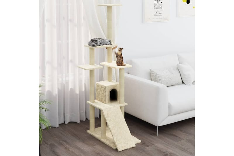 Kattetre med klorestolper i sisal kremhvit 155 cm - Krem - Sport & fritid - Til dyrene - Katt - Kattemøbler - Klorestativ & kloremøbler
