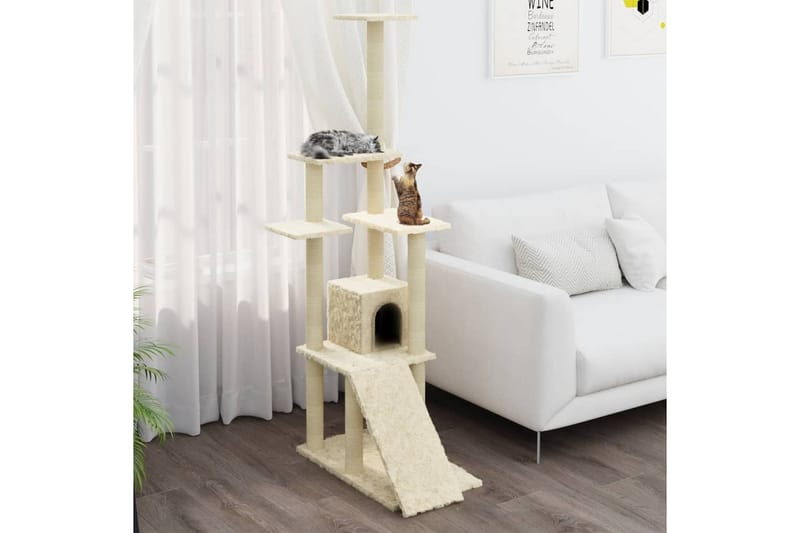 Kattetre med klorestolper i sisal kremhvit 155 cm - Krem - Kattemøbler - Klorestativ & kloremøbler