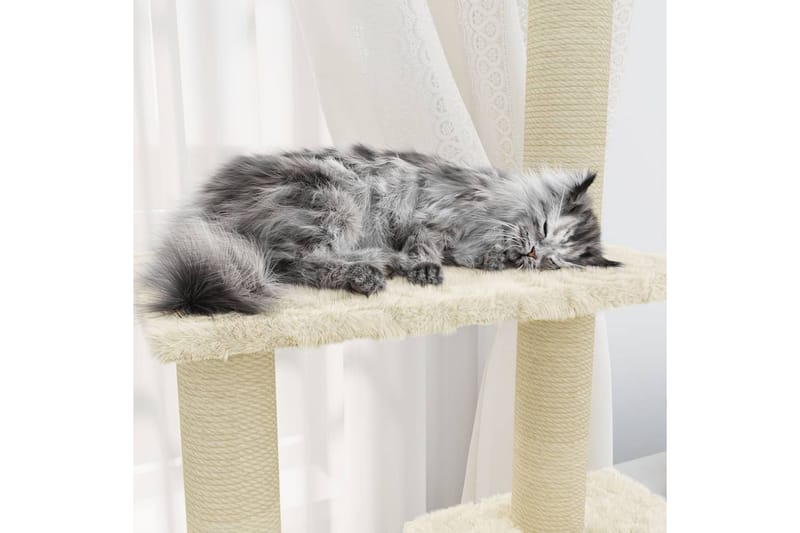 Kattetre med klorestolper i sisal kremhvit 155 cm - Krem - Klorestativ & kloremøbler - Kattemøbler