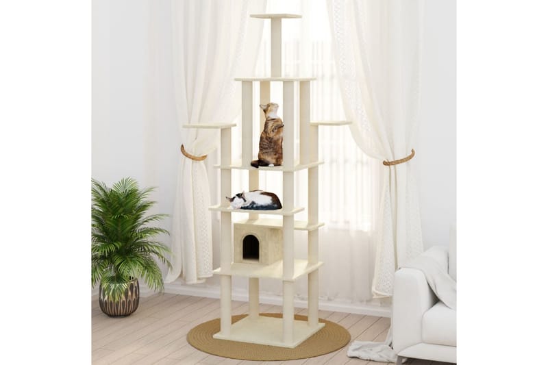 Kattetre med klorestolper i sisal kremhvit 183 cm - Krem - Kattemøbler - Klorestativ & kloremøbler