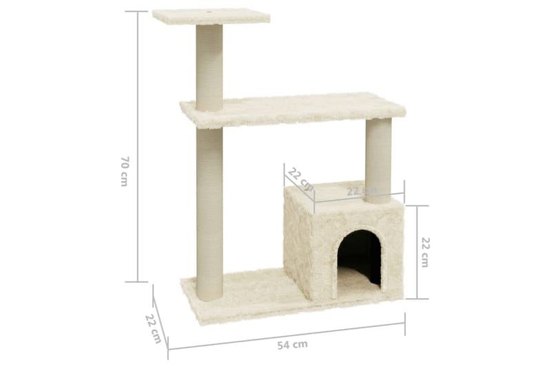 Kattetre med klorestolper i sisal kremhvit 70 cm - Krem - Klorestativ & kloremøbler - Kattemøbler