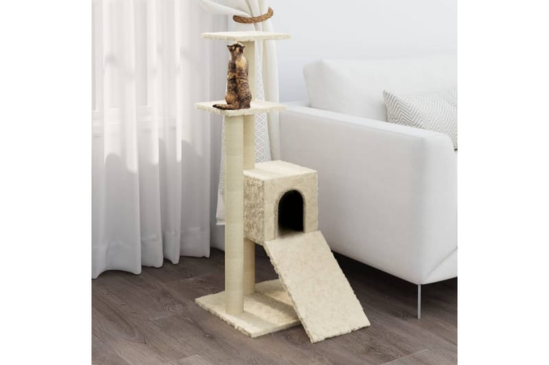Kattetre med klorestolper i sisal kremhvit 92 cm - Krem - Sport & fritid - Til dyrene - Katt - Kattemøbler - Klorestativ & kloremøbler