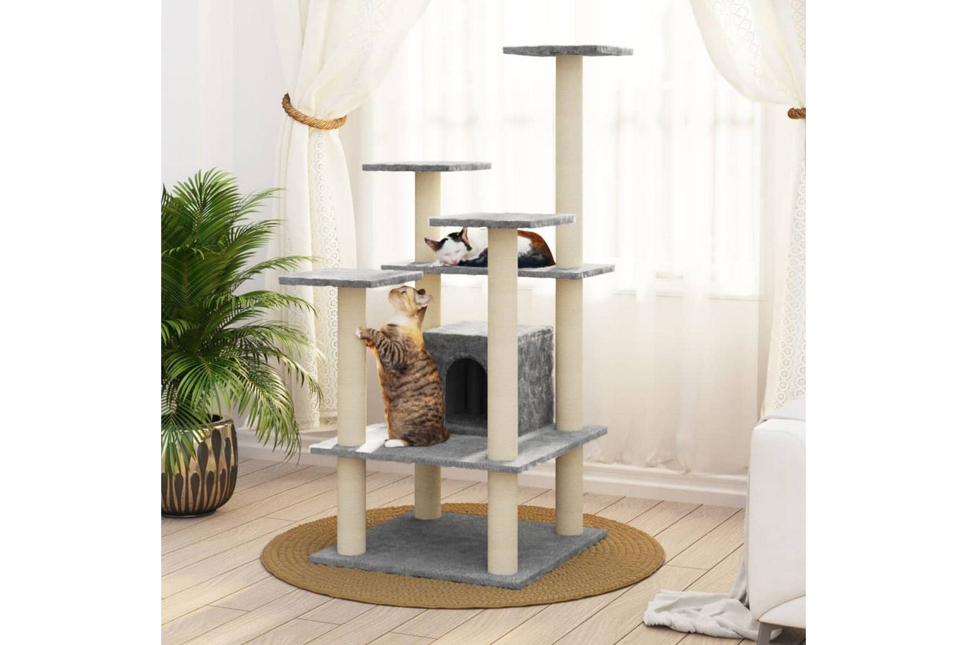 Kattetre med klorestolper i sisal lysegrå 110 cm - Grå - Sport & fritid - Til dyrene - Katt - Kattemøbler - Klorestativ & kloremøbler