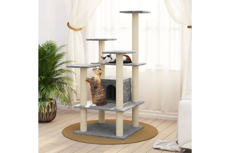 Kattetre med klorestolper i sisal lysegrå 110 cm - Grå - Klorestativ & kloremøbler - Kattemøbler