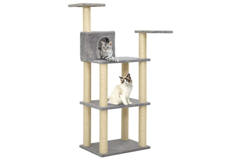 Kattetre med klorestolper i sisal lysegrå 119 cm - Grå - Kattemøbler - Klorestativ & kloremøbler
