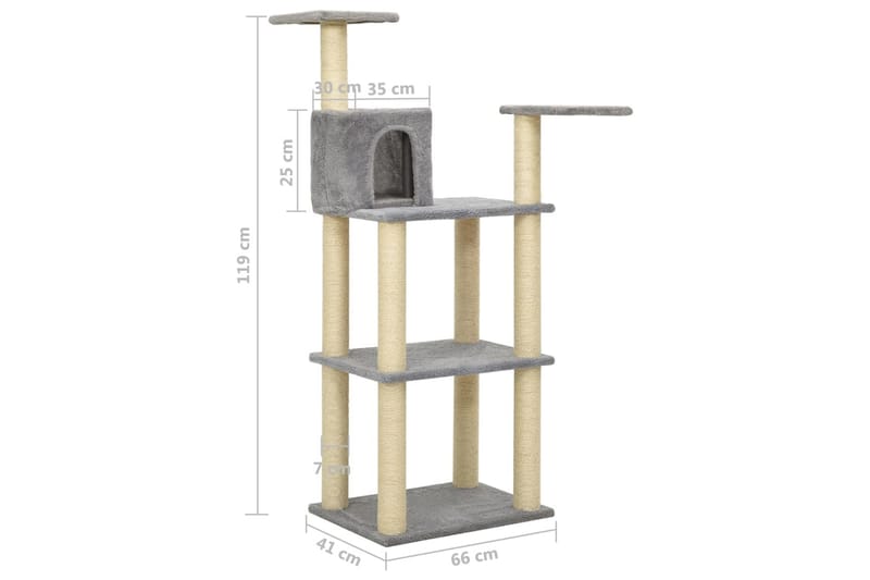 Kattetre med klorestolper i sisal lysegrå 119 cm - Grå - Sport & fritid - Til dyrene - Katt - Kattemøbler - Klorestativ & kloremøbler