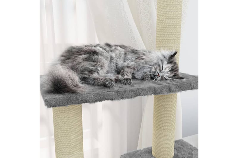 Kattetre med klorestolper i sisal lysegrå 155 cm - Grå - Klorestativ & kloremøbler - Kattemøbler