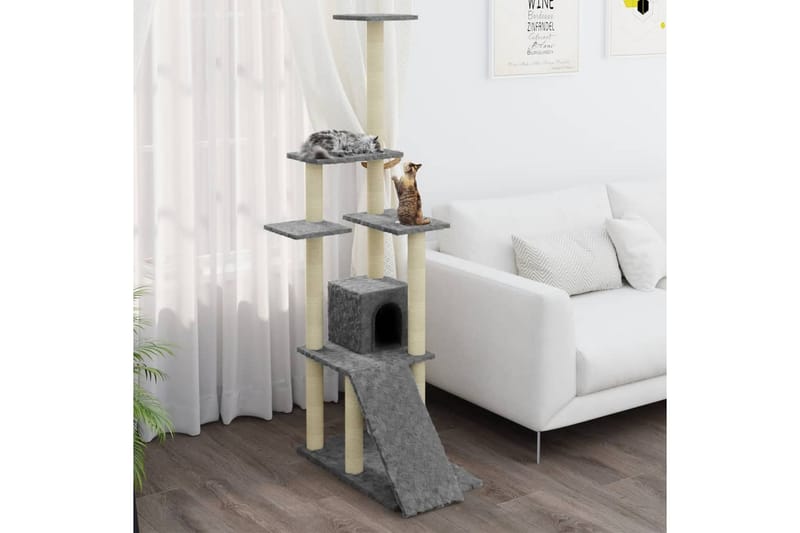 Kattetre med klorestolper i sisal lysegrå 155 cm - Grå - Klorestativ & kloremøbler - Kattemøbler
