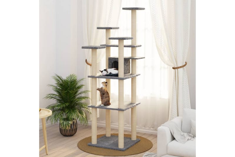 Kattetre med klorestolper i sisal lysegrå 171 cm - Grå - Klorestativ & kloremøbler - Kattemøbler