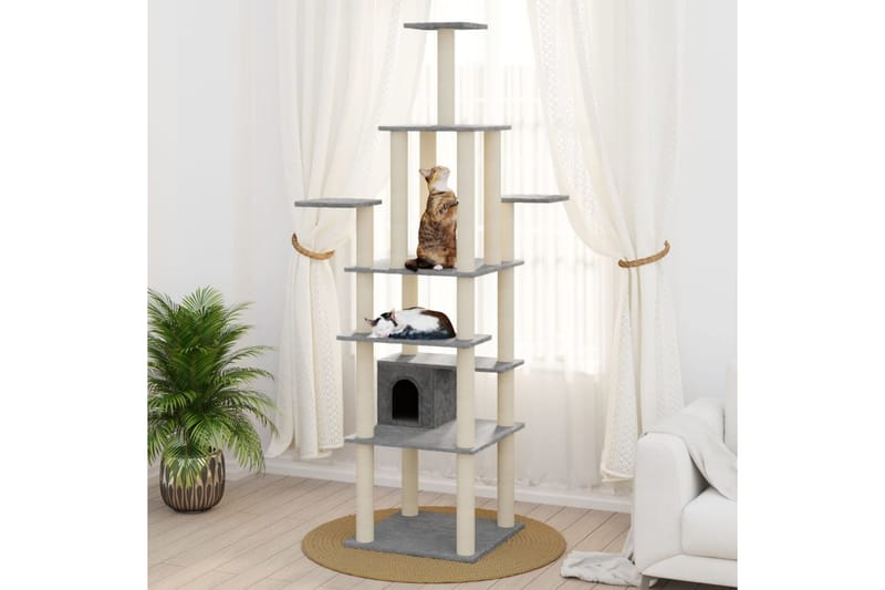 Kattetre med klorestolper i sisal lysegrå 183 cm - Grå - Kattemøbler - Klorestativ & kloremøbler