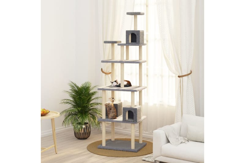 Kattetre med klorestolper i sisal lysegrå 188 cm - Grå - Sport & fritid - Til dyrene - Katt - Kattemøbler - Klorestativ & kloremøbler