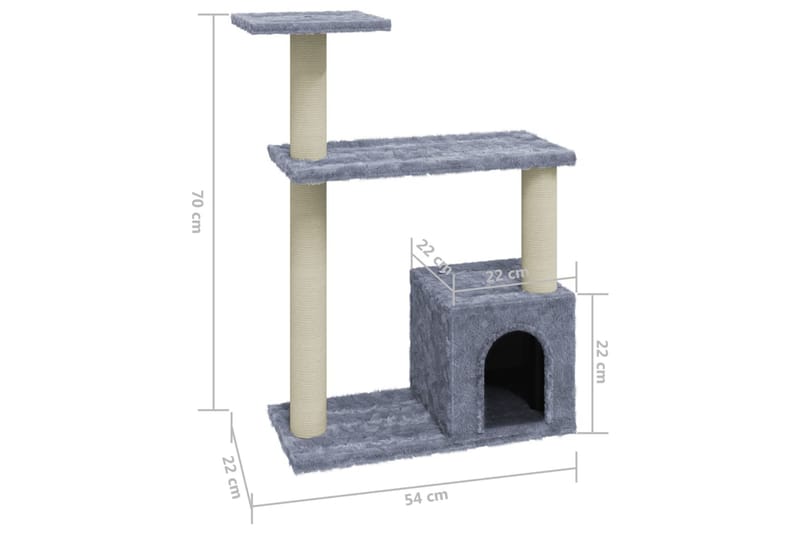 Kattetre med klorestolper i sisal lysegrå 70 cm - Grå - Kattemøbler - Klorestativ & kloremøbler