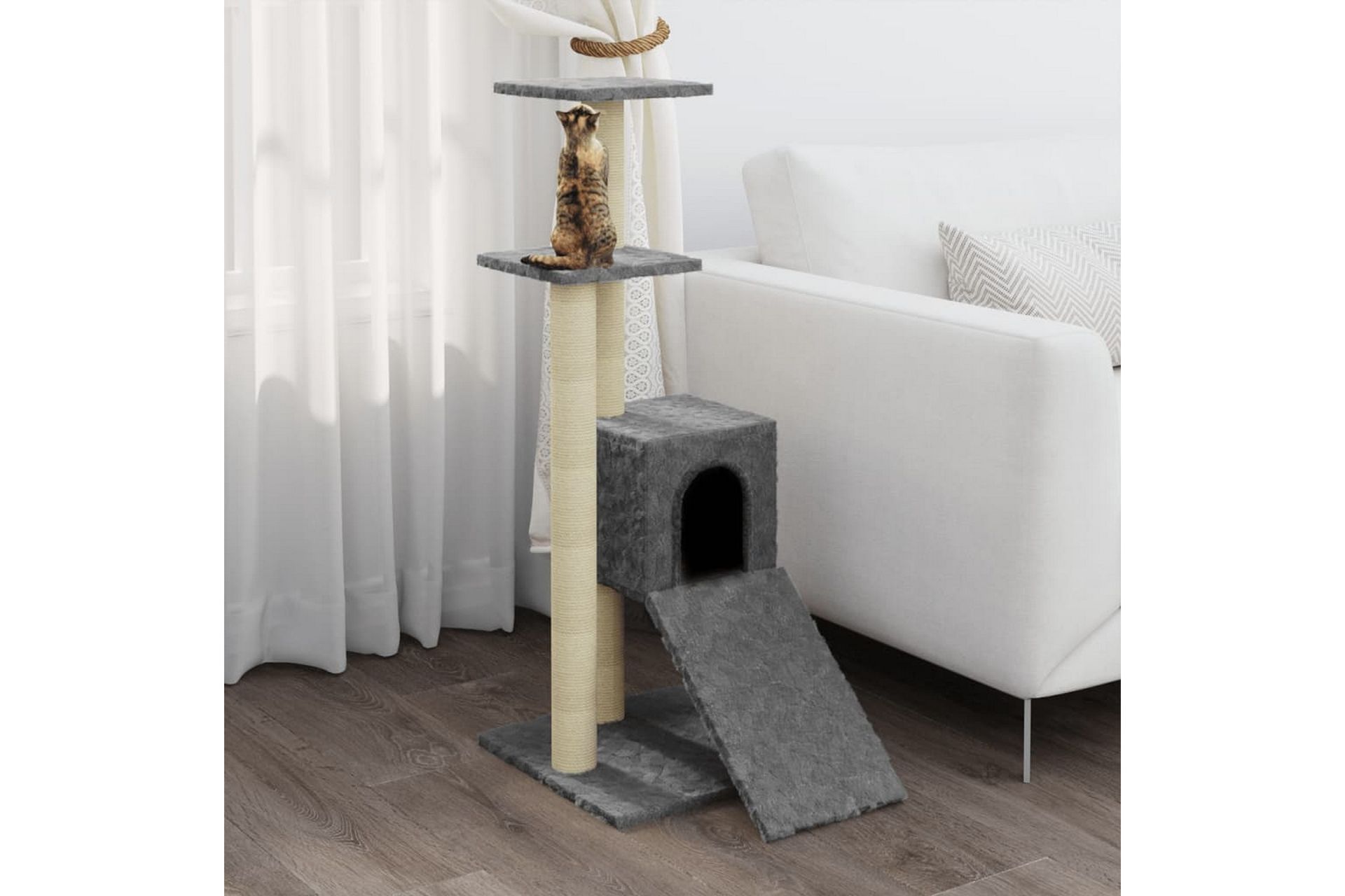 Kattetre med klorestolper i sisal lysegrå 92 cm - Grå - Sport & fritid - Til dyrene - Katt - Kattemøbler - Klorestativ & kloremøbler