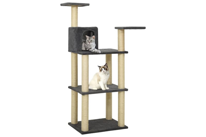 Kattetre med klorestolper i sisal mørkegrå 119 cm - Grå - Klorestativ & kloremøbler - Kattemøbler