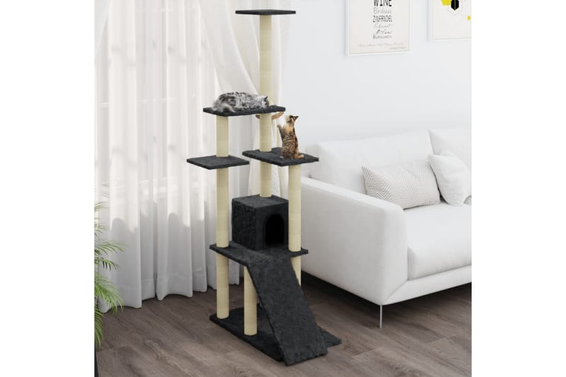 Kattetre med klorestolper i sisal mørkegrå 155 cm - Grå - Klorestativ & kloremøbler - Kattemøbler