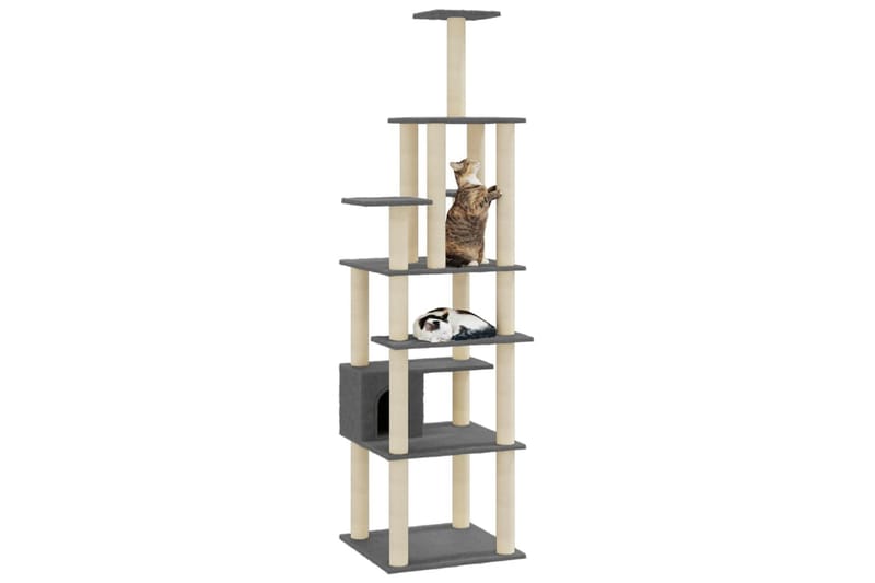 Kattetre med klorestolper i sisal mørkegrå 183 cm - Grå - Klorestativ & kloremøbler - Kattemøbler