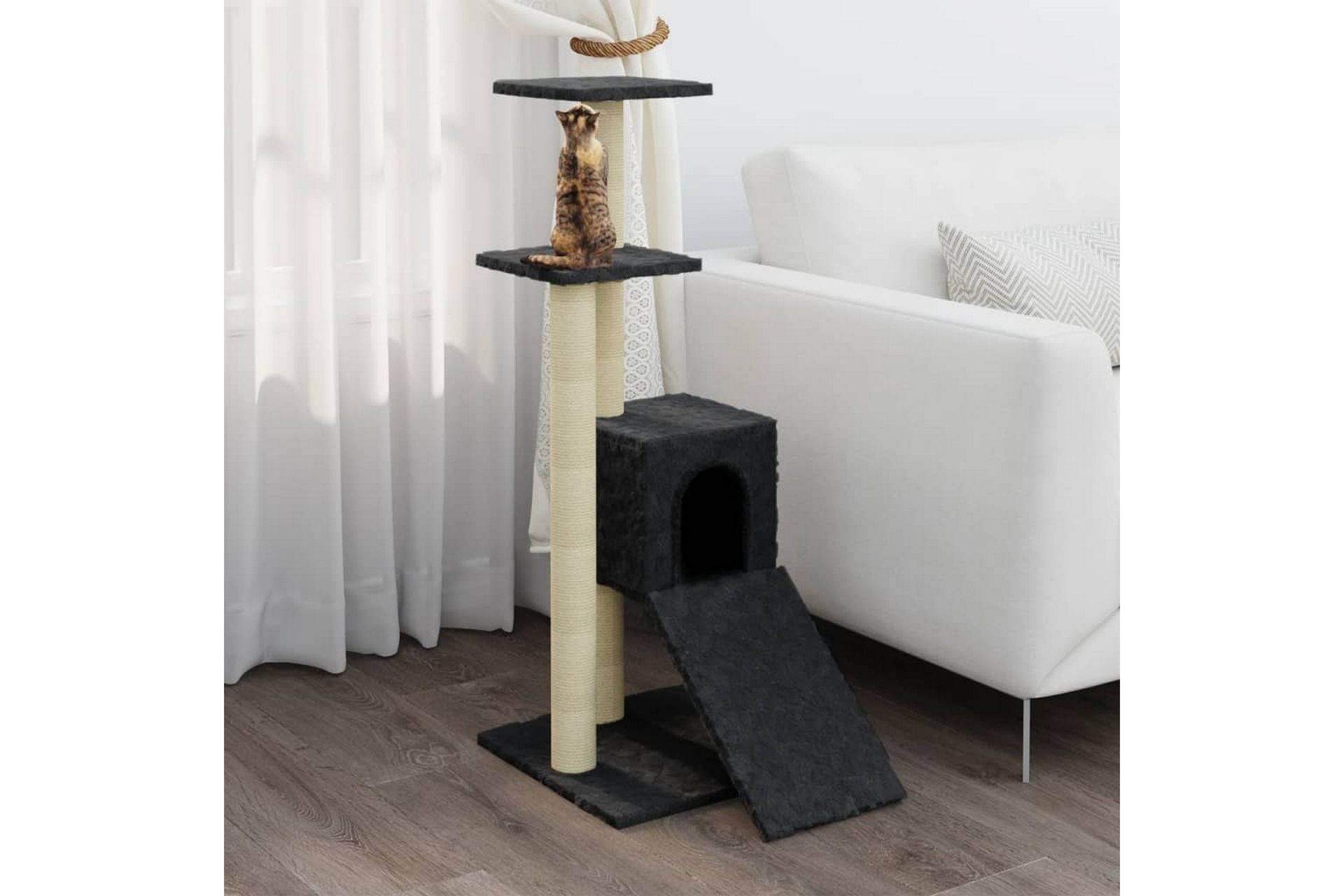 Kattetre med klorestolper i sisal mørkegrå 92 cm - Grå - Sport & fritid - Til dyrene - Katt - Kattemøbler - Klorestativ & kloremøbler