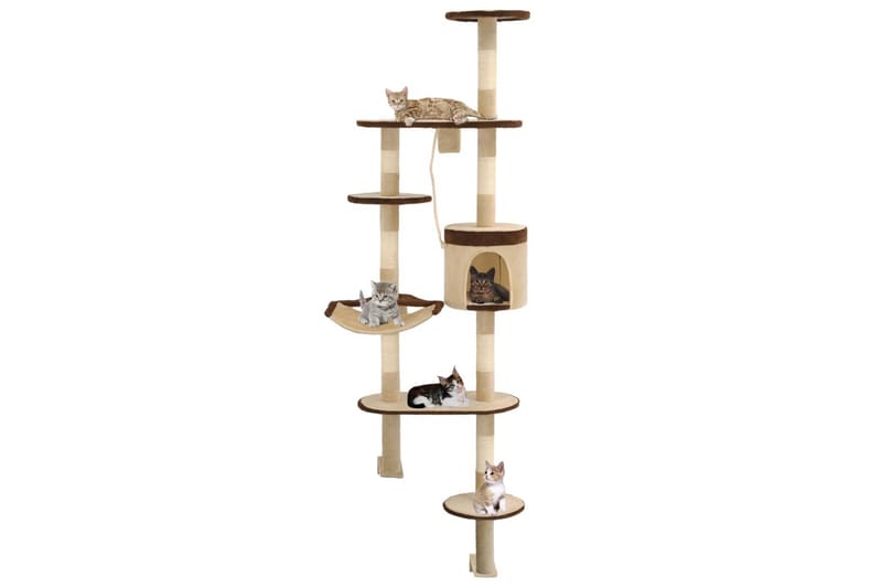 Kattetre med klorestolper i sisal veggmontert 194 cm - Beige - Sport & fritid - Til dyrene - Katt - Kattemøbler