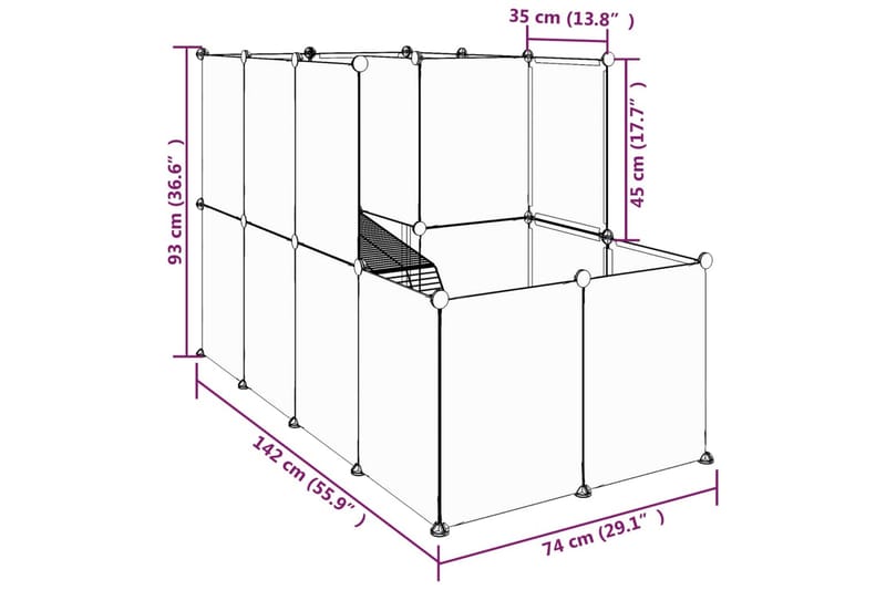 beBasic Smådyrbur gjennomsiktig 142x74x93 cm PP og stål - Gjennomsiktig - Kaninbur & kaninhus