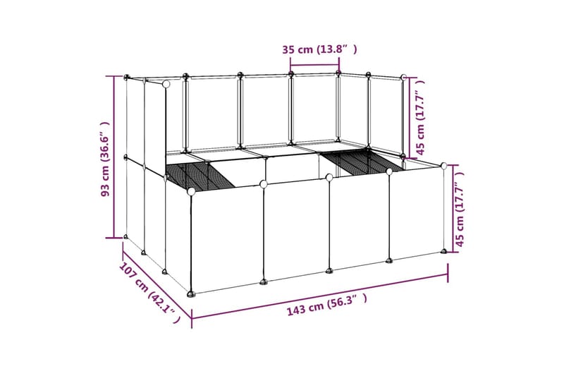 beBasic Smådyrbur gjennomsiktig 143x107x93 cm PP og stål - Gjennomsiktig - Kaninbur & kaninhus