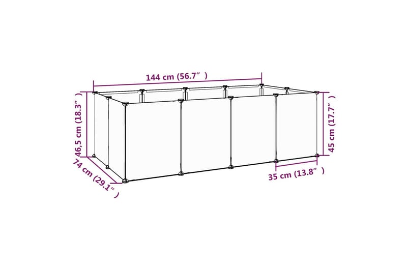 beBasic Smådyrbur gjennomsiktig 144x74x46,5 cm PP og stål - Gjennomsiktig - Kaninbur & kaninhus