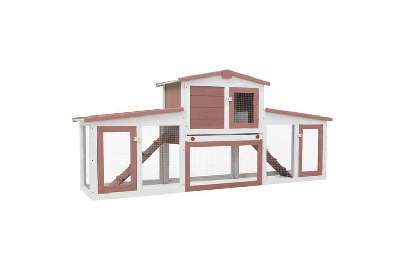 Stort utendørs kaninbur brun og hvit 204x45x85 cm tre - Sport & fritid - Til dyrene - Små dyr - Bur smådyr - Kaninbur & kaninhus