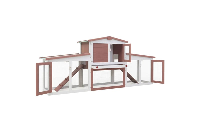 Stort utendørs kaninbur brun og hvit 204x45x85 cm tre - Sport & fritid - Til dyrene - Små dyr - Bur smådyr - Kaninbur & kaninhus