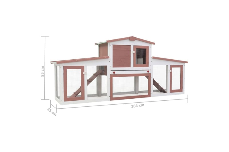 Stort utendørs kaninbur brun og hvit 204x45x85 cm tre - Kaninbur & kaninhus