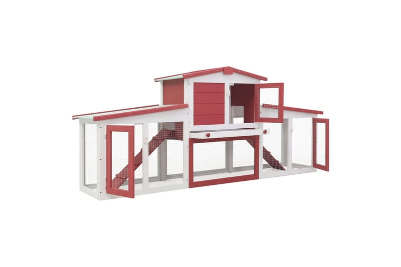 Stort utendørs kaninbur rød og hvit 204x45x85 cm tre - Sport & fritid - Til dyrene - Små dyr - Bur smådyr - Kaninbur & kaninhus
