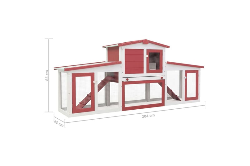 Stort utendørs kaninbur rød og hvit 204x45x85 cm tre - Sport & fritid - Til dyrene - Små dyr - Bur smådyr - Kaninbur & kaninhus