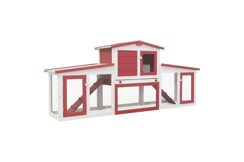 Stort utendørs kaninbur rød og hvit 204x45x85 cm tre - Sport & fritid - Til dyrene - Små dyr - Bur smådyr - Kaninbur & kaninhus